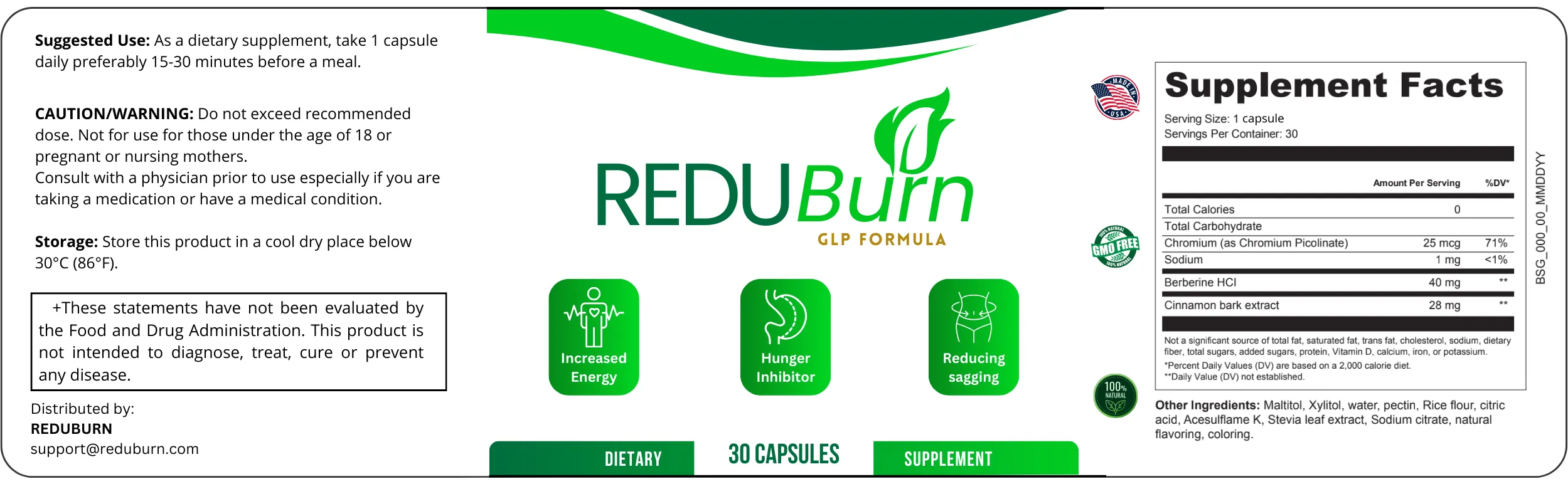 ReduBurn Ingredients